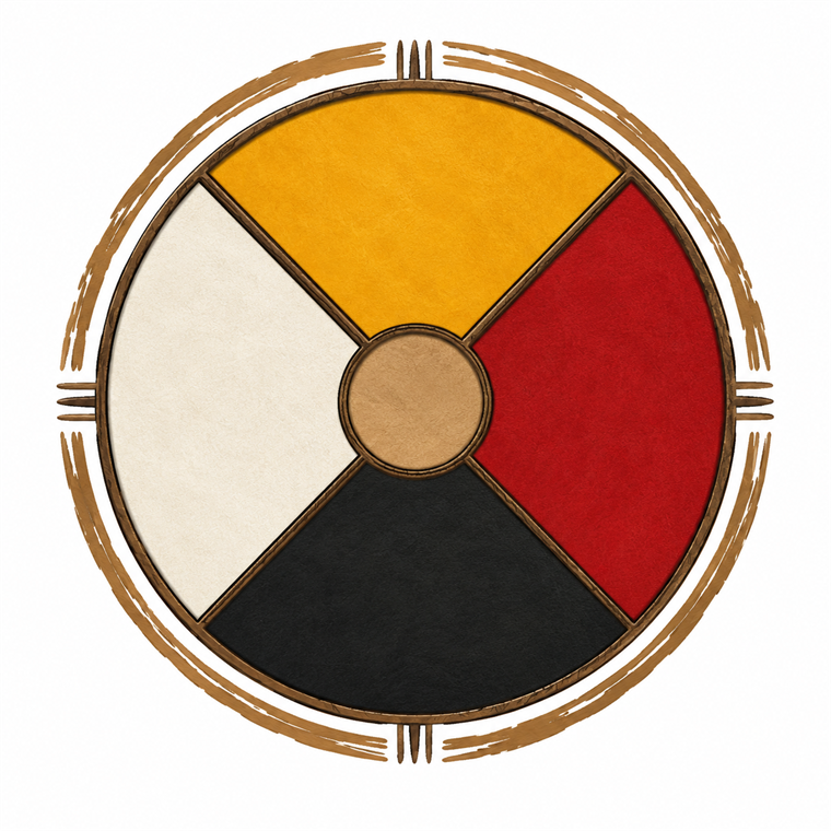 Medicine Wheel illustration representing the guiding values discussed in this section.